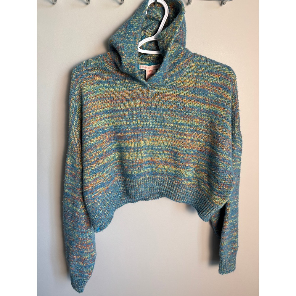 Urban Outfitters Multi Color Cropped Knit Hoodie S Boho Oversized Twee School